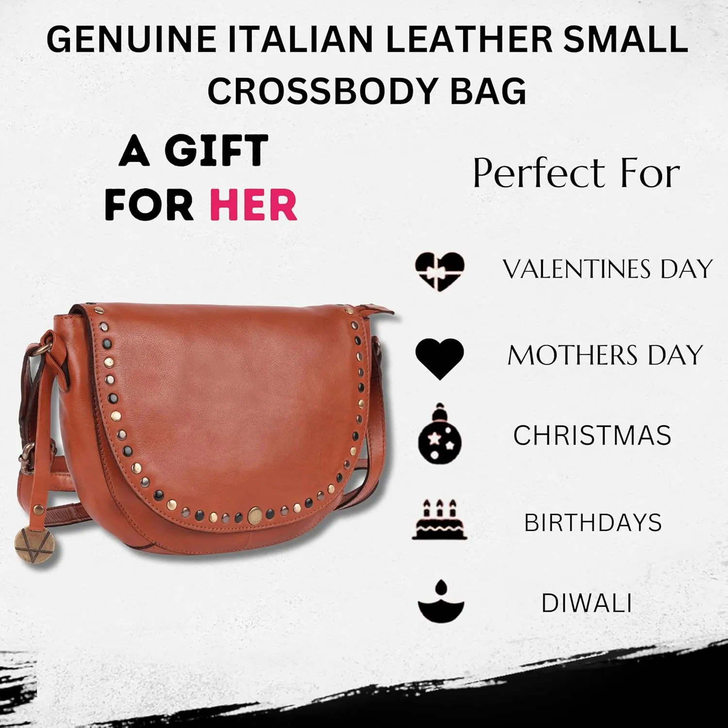 Genuine Italian Leather Boho Studded Crossbody Shoulder Bag - Stylish, Durable, & Perfect for Everyday Use for women