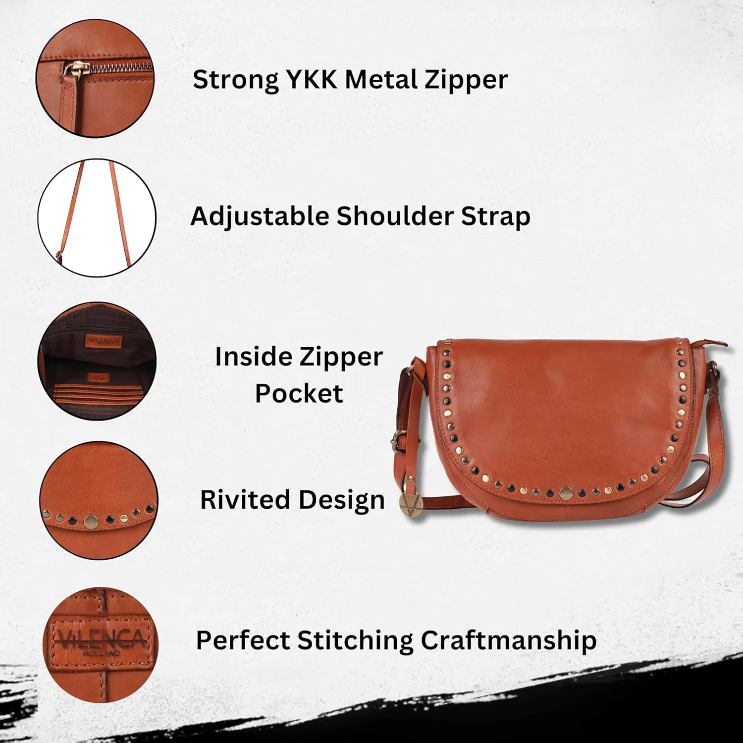 Genuine Italian Leather Boho Studded Crossbody Shoulder Bag - Stylish, Durable, & Perfect for Everyday Use for women