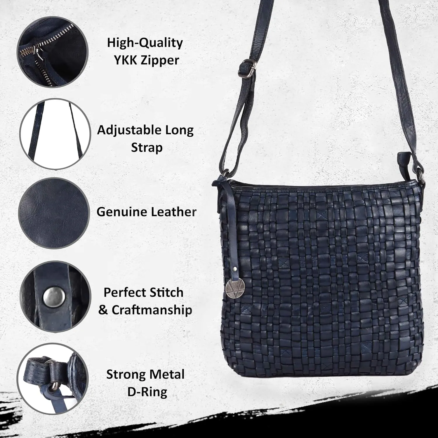 Genuine Leather Crossbody Sling Bag for Women, Purse for Women Trendy Casual Office Bag with Adjustable Strap