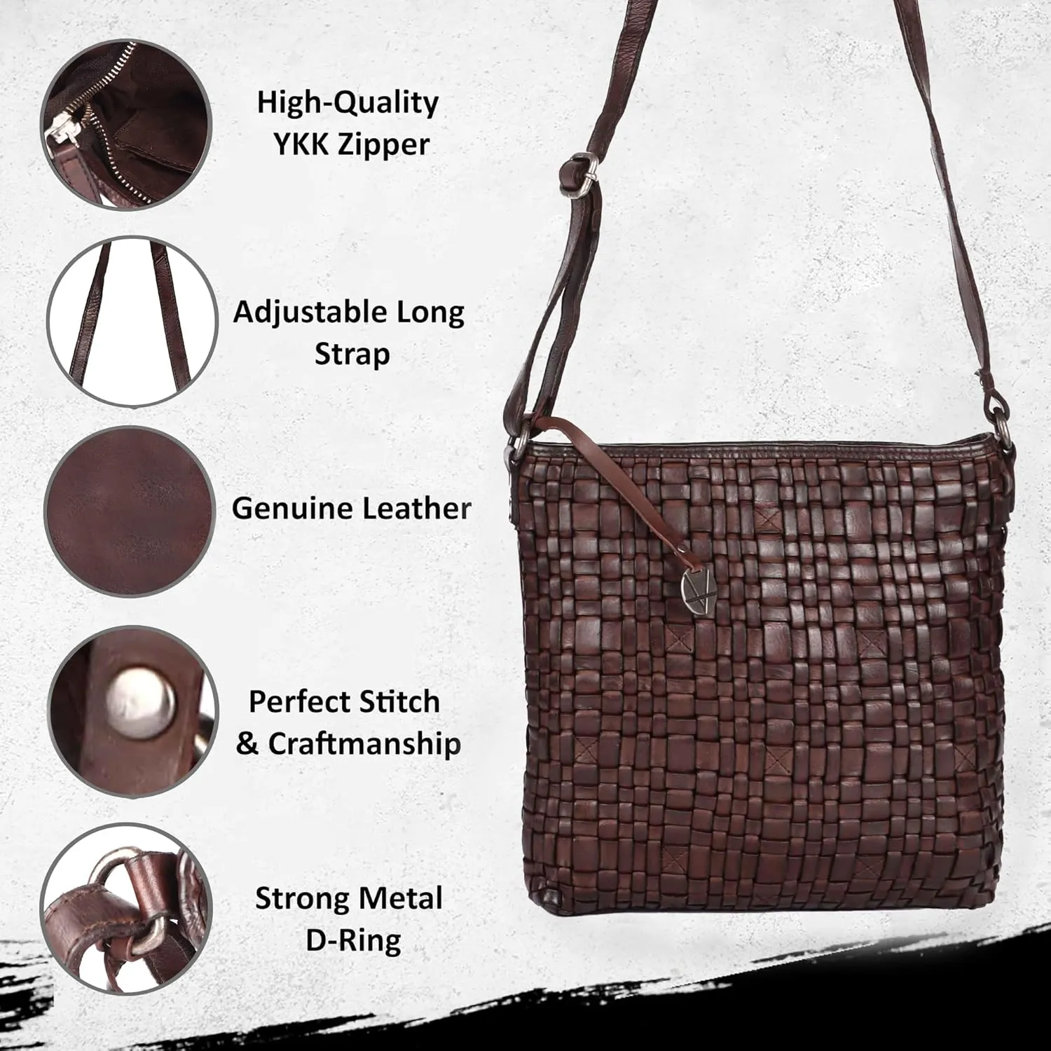 Genuine Leather Crossbody Sling Bag for Women, Purse for Women Trendy Casual Office Bag with Adjustable Strap