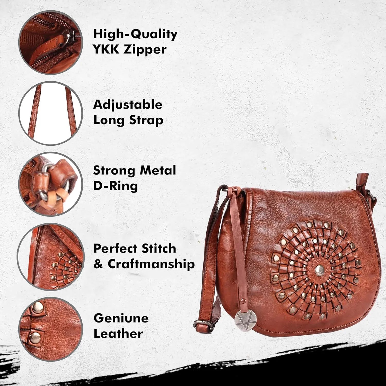 Genuine Leather Crossbody Sling Bag for Women, Purse for Women Trendy Casual Office Bag with Adjustable Strap
