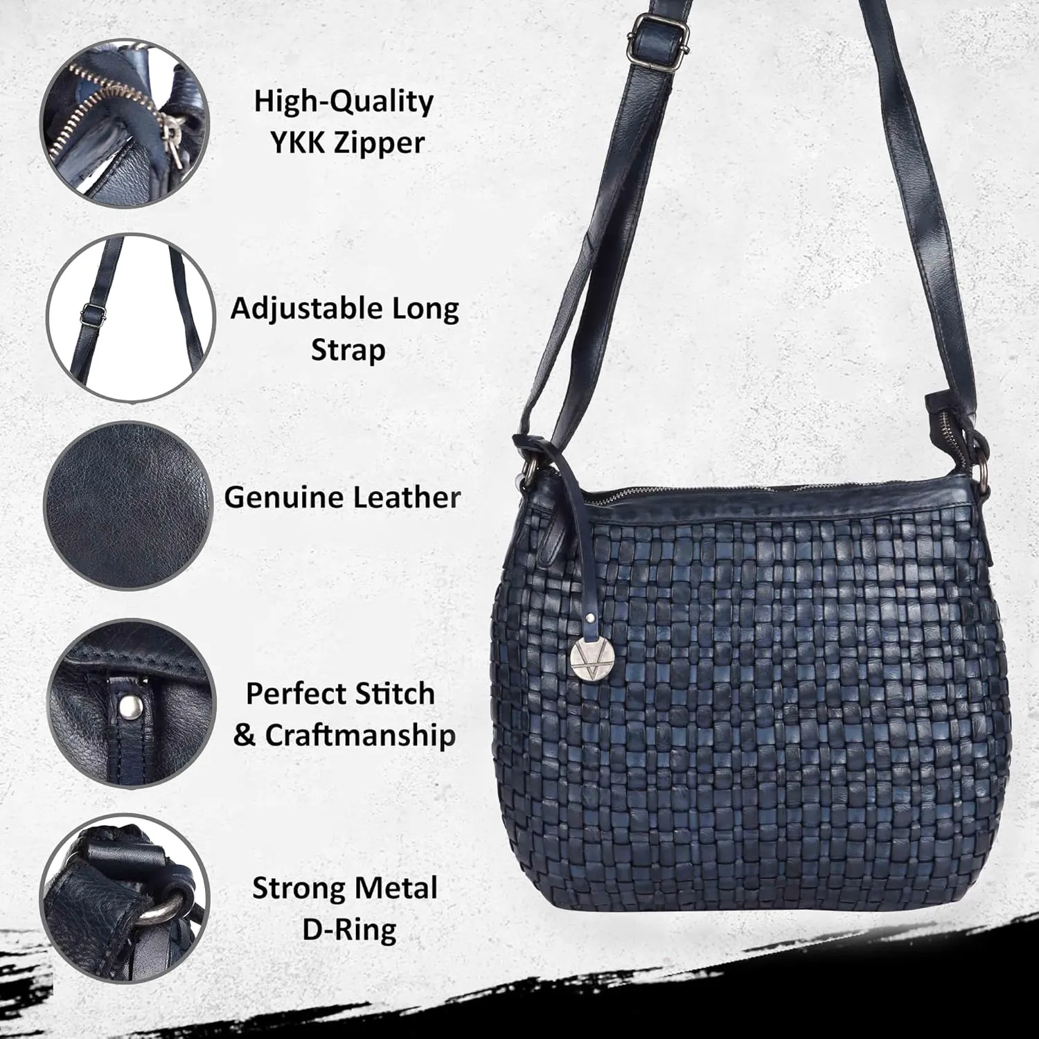 Genuine Leather Crossbody Sling Bag for Women, Purse for Women Trendy Casual Office Bag with Adjustable Strap