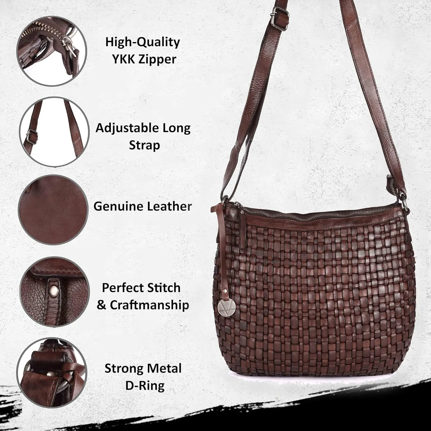 Genuine Leather Crossbody Sling Bag for Women, Purse for Women Trendy Casual Office Bag with Adjustable Strap