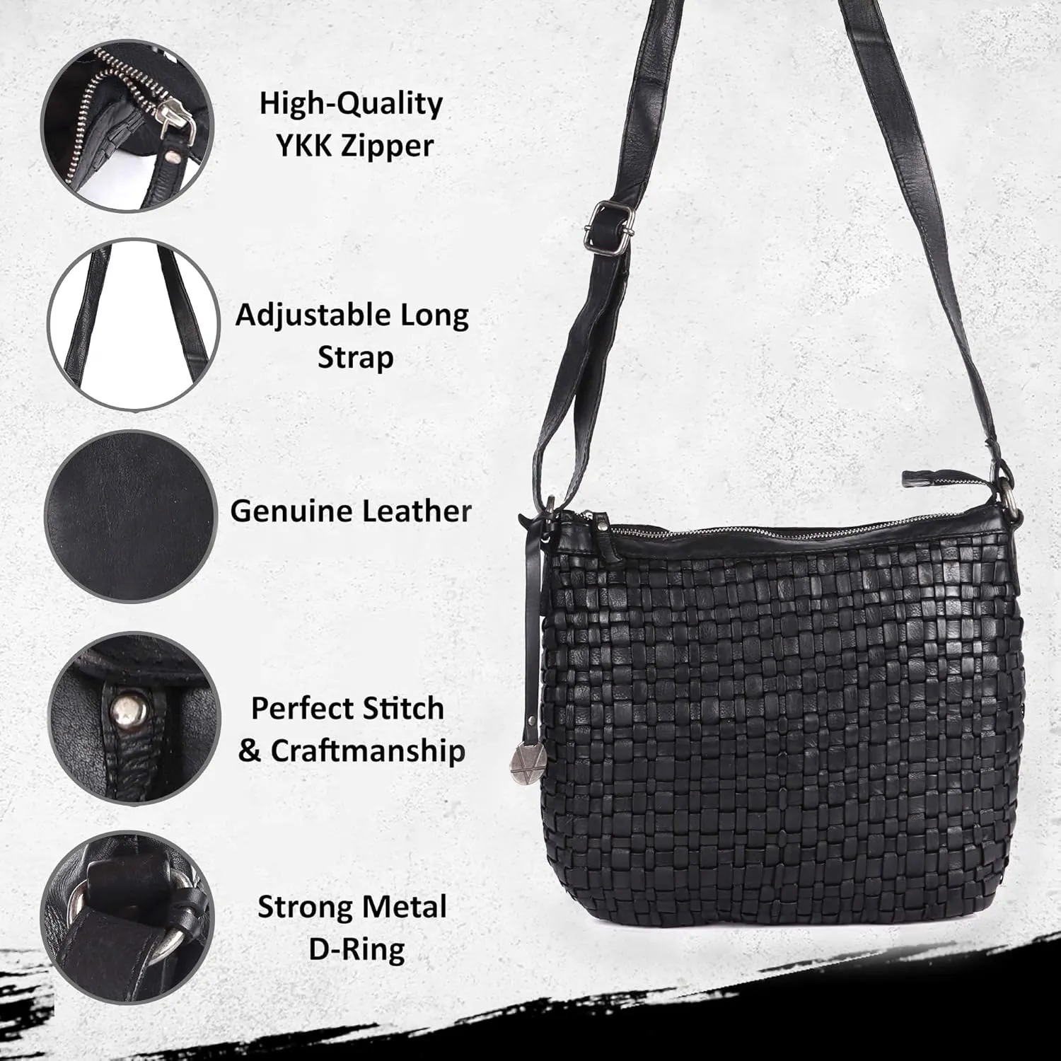 Genuine Leather Crossbody Sling Bag for Women, Purse for Women Trendy Casual Office Bag with Adjustable Strap