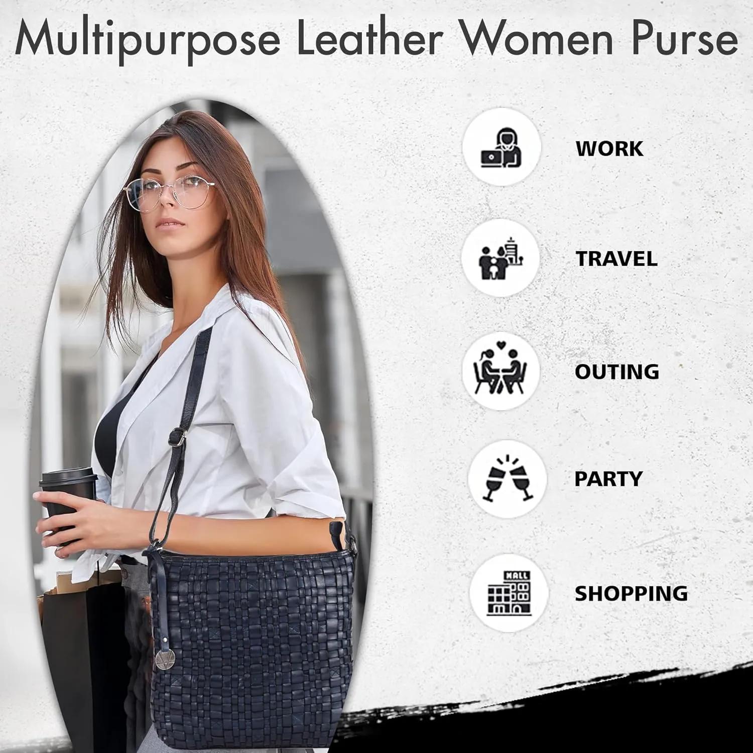 Genuine Leather Crossbody Sling Bag for Women, Purse for Women Trendy Casual Office Bag with Adjustable Strap