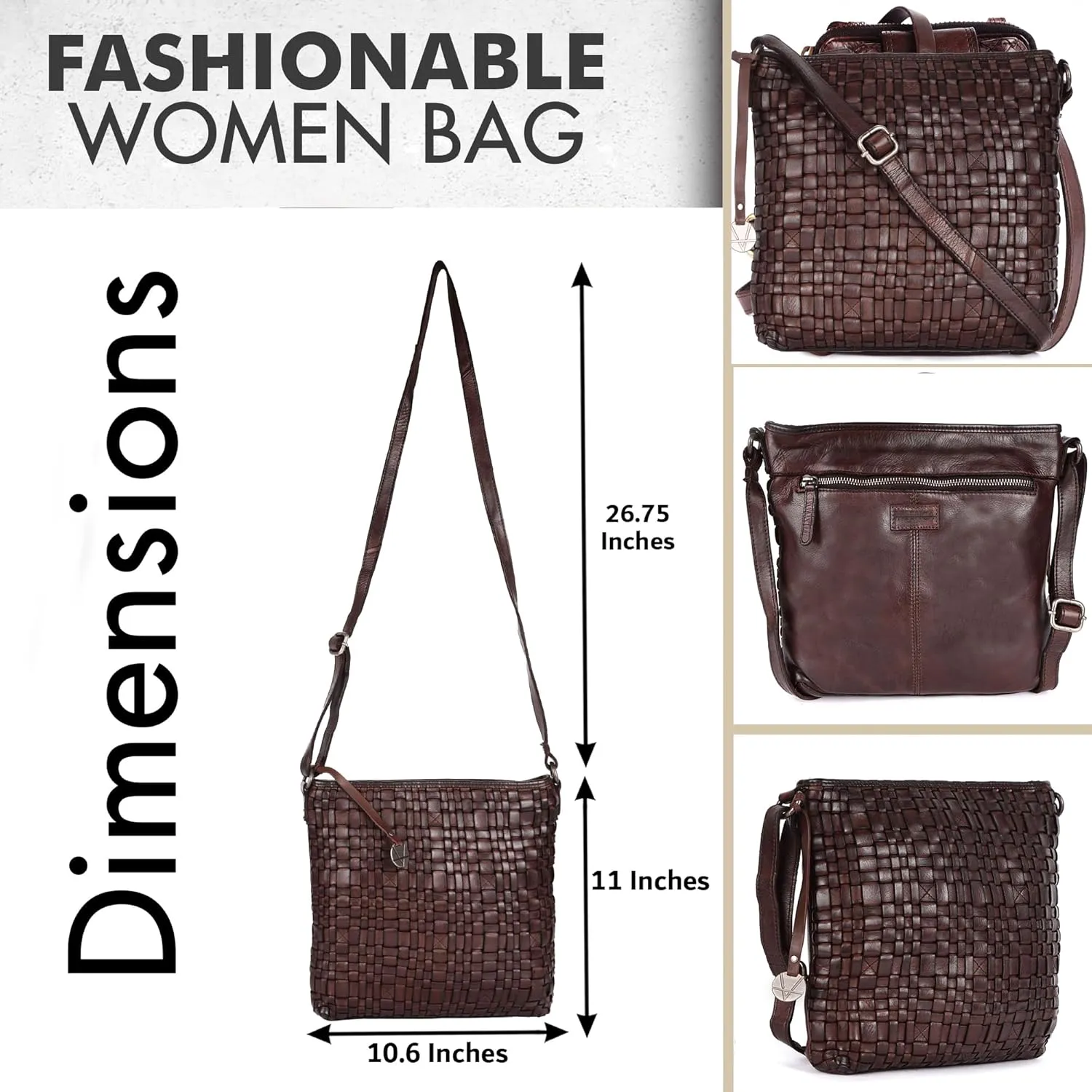 Genuine Leather Crossbody Sling Bag for Women, Purse for Women Trendy Casual Office Bag with Adjustable Strap