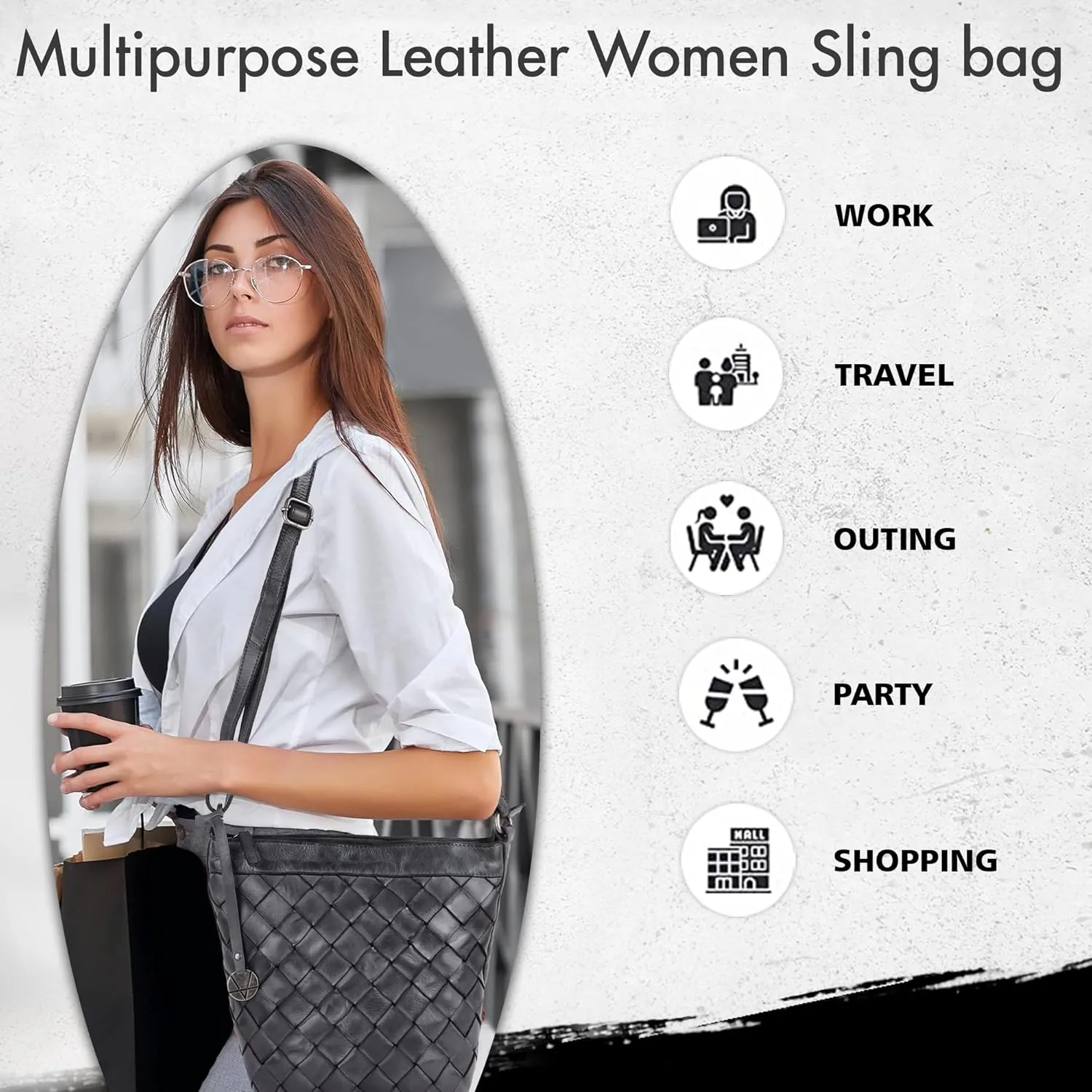 Genuine Leather Crossbody Sling Bag for Women - Trendy Casual Office Bag with Adjustable Strap
