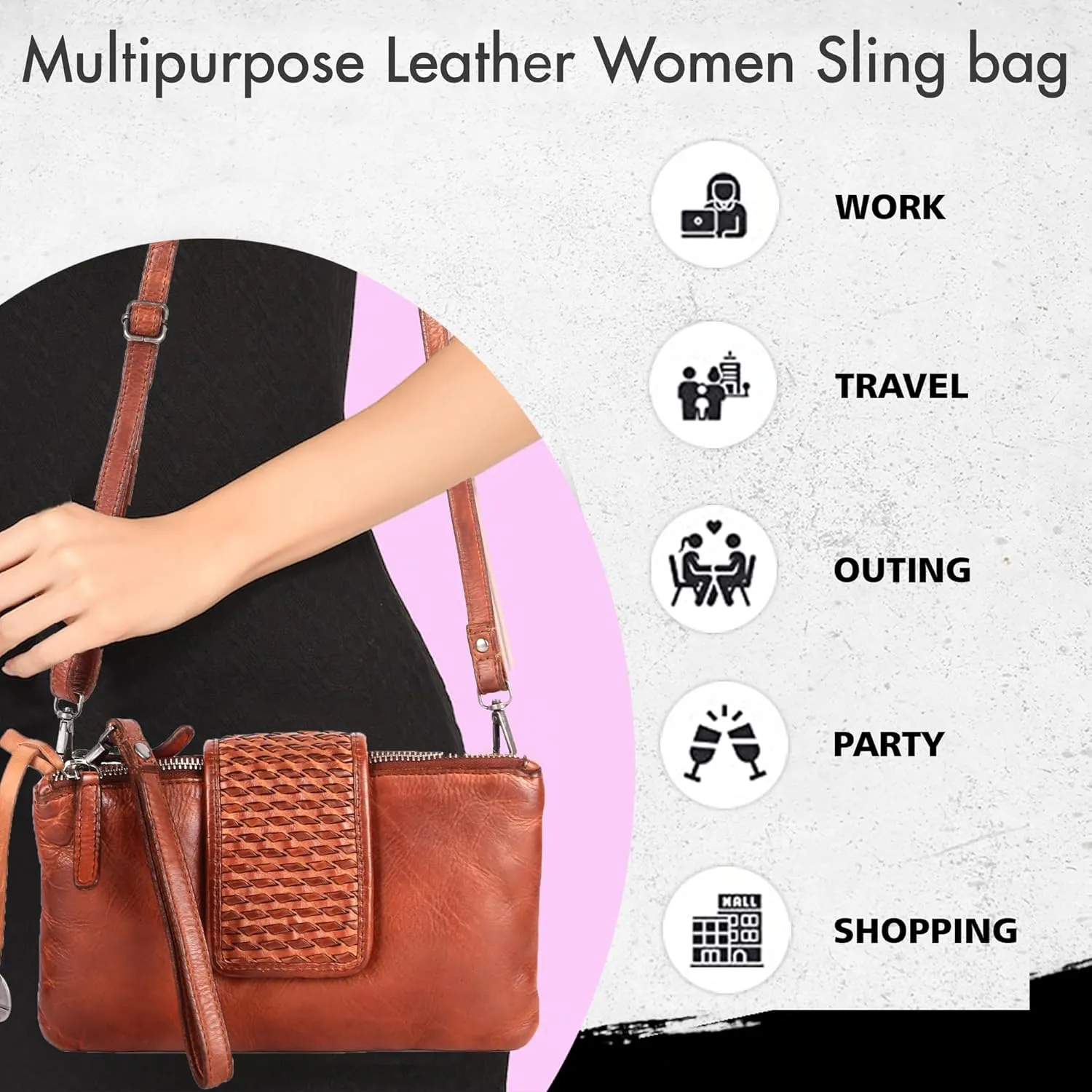 Genuine Leather Crossbody Sling Bag for Women - Trendy Casual Office Bag with Adjustable Strap