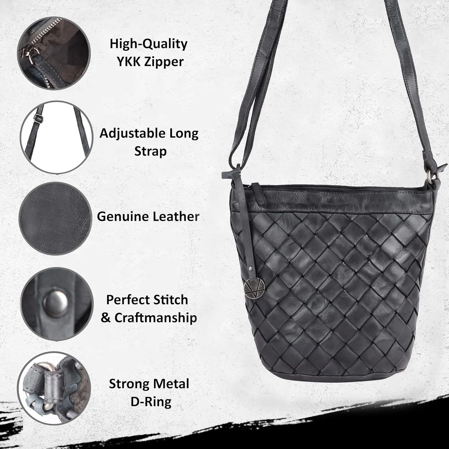 Genuine Leather Crossbody Sling Bag for Women - Trendy Casual Office Bag with Adjustable Strap