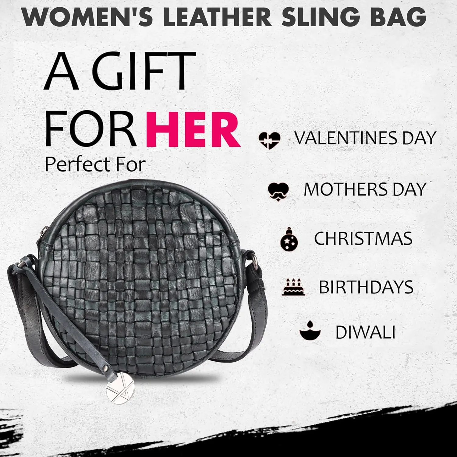 Genuine Leather Round Crossbody Bags For Women, Sling Bag For Women Crossbody Purse Trendy Casual
