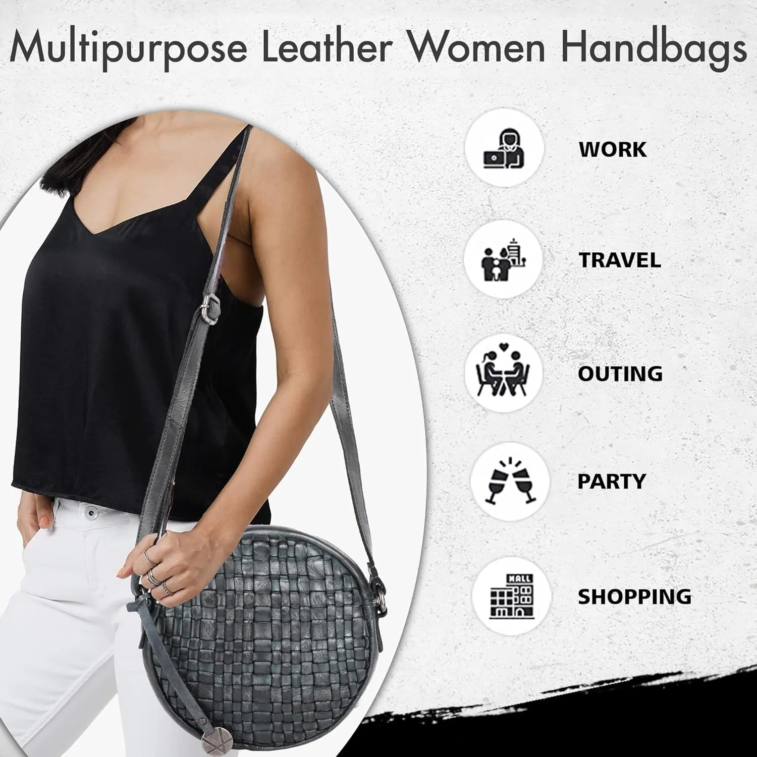 Genuine Leather Round Crossbody Bags For Women, Sling Bag For Women Crossbody Purse Trendy Casual