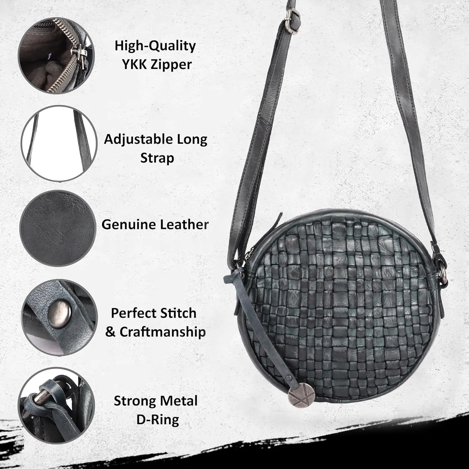 Genuine Leather Round Crossbody Bags For Women, Sling Bag For Women Crossbody Purse Trendy Casual
