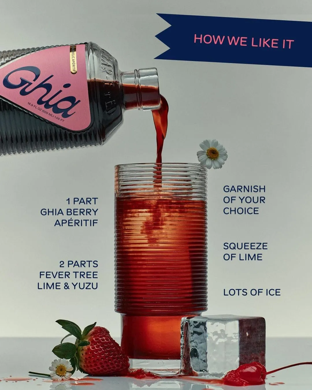 Ghia Non-Alcoholic Berry Apéritif - 500ml (1-Pack) | Botanical Mediterranean-Inspired Spirit Cocktail Mixer with Notes of Strawberry, Black Currant & Rosemary | Vegan, No Added Sugar