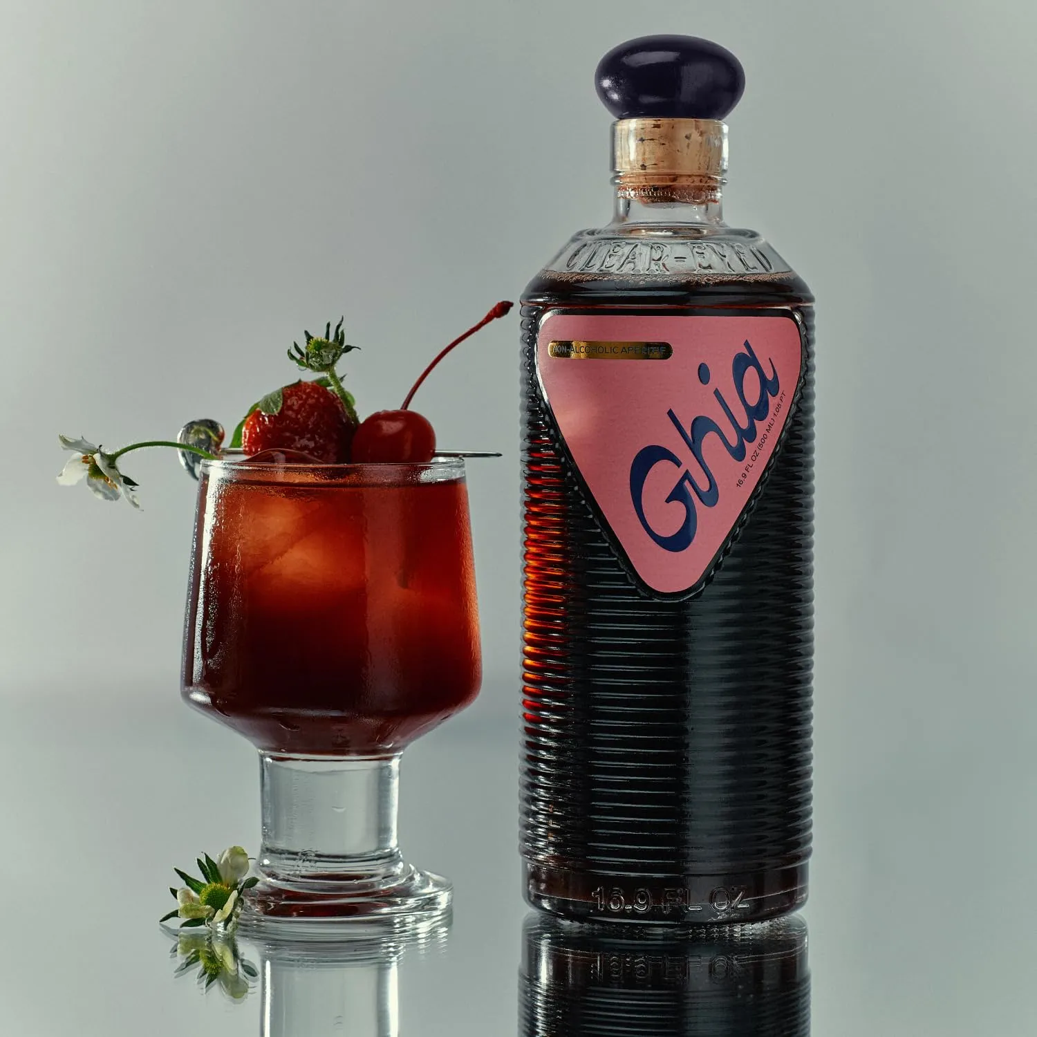 Ghia Non-Alcoholic Berry Apéritif - 500ml (1-Pack) | Botanical Mediterranean-Inspired Spirit Cocktail Mixer with Notes of Strawberry, Black Currant & Rosemary | Vegan, No Added Sugar