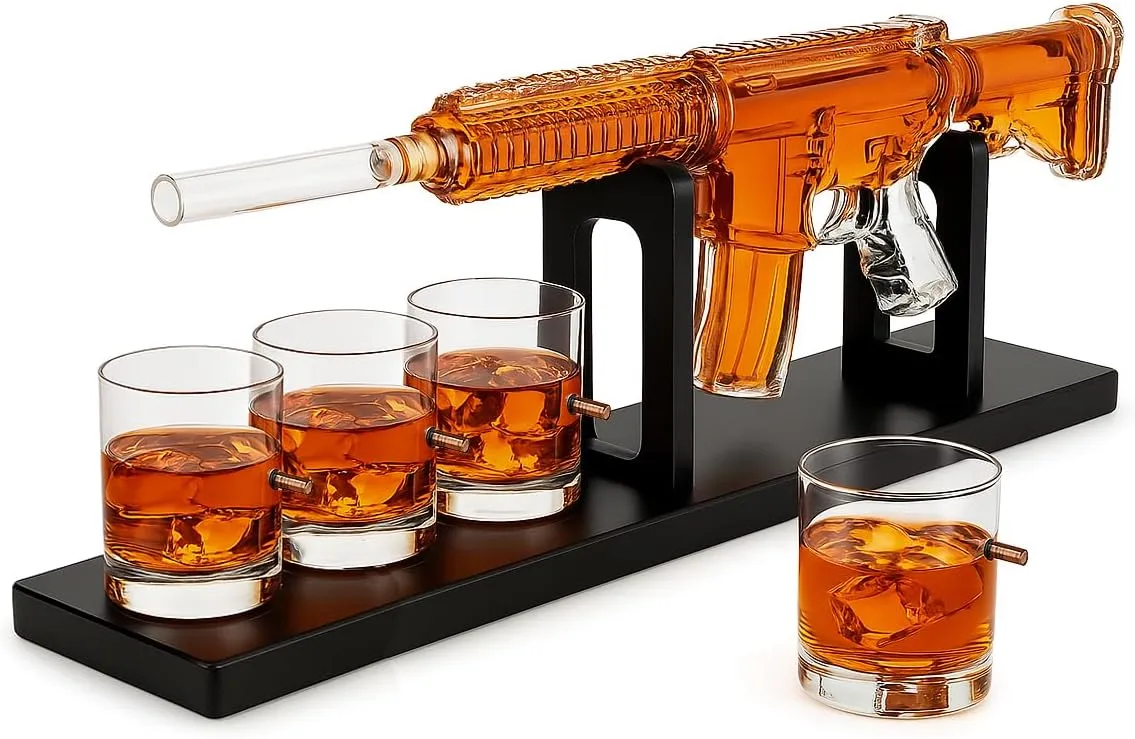 Gifts for Men Dad, Whiskey Decanter Set - Gun AR Limited Edition, Silencer Stopper - 800 ml & 12oz Bullet Glasses - Father Winter Birthday Gift - Drinking Party, Liquor, Vodka Tik Tok Gun Decanter