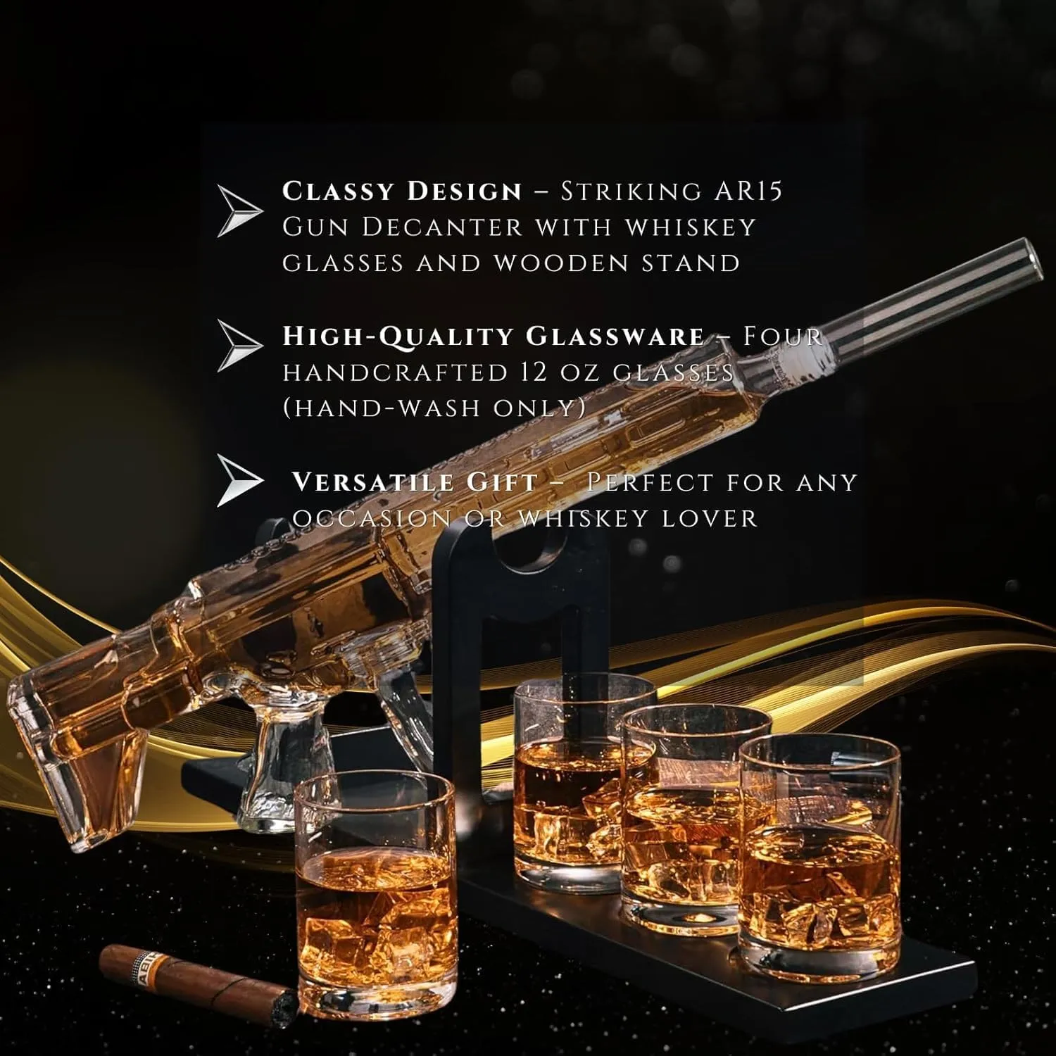 Gifts for Men Dad, Whiskey Decanter Set - Gun AR Limited Edition, Silencer Stopper - 800 ml & 12oz Bullet Glasses - Father Winter Birthday Gift - Drinking Party, Liquor, Vodka Tik Tok Gun Decanter