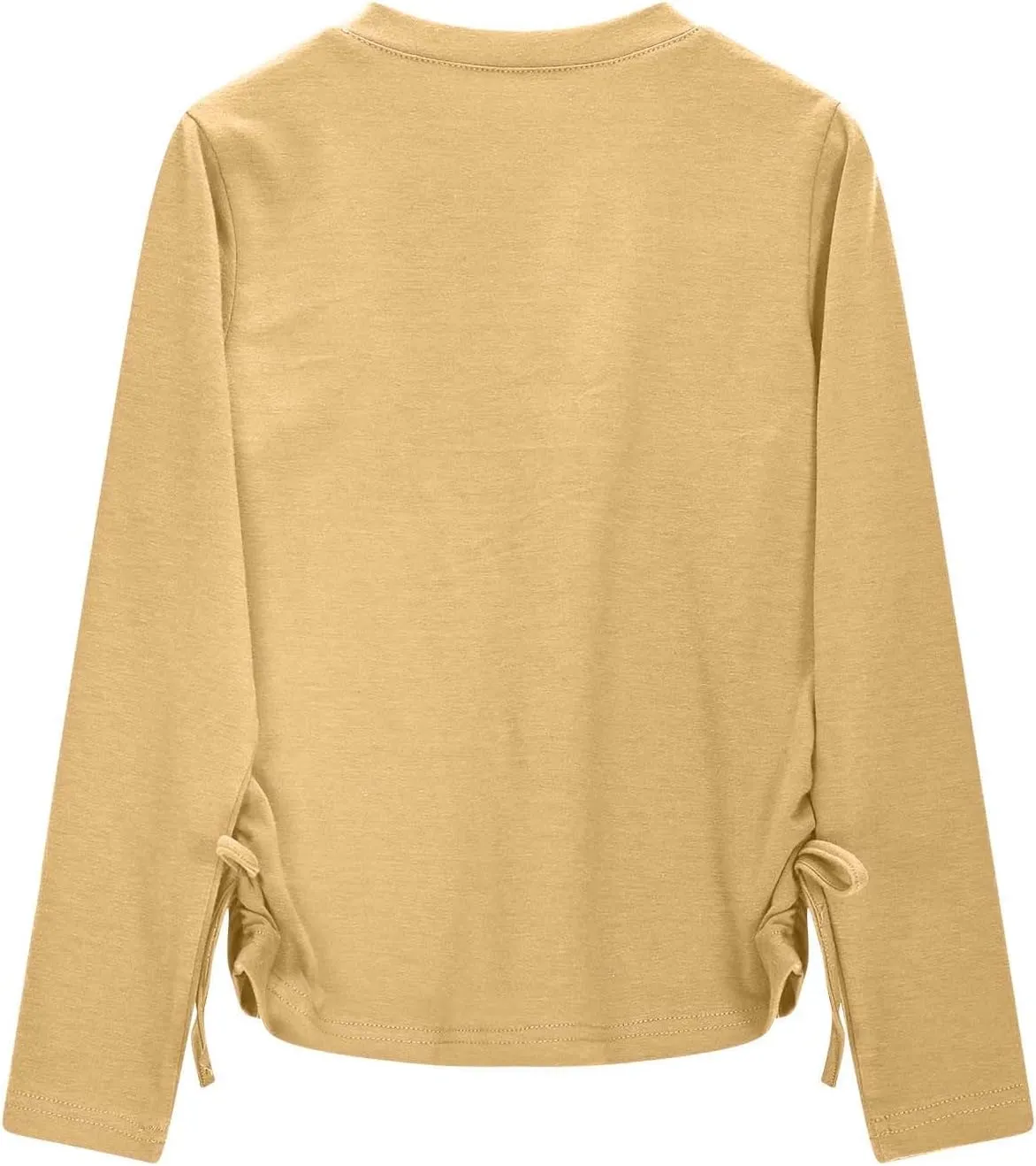 Girls Long Sleeve Side Tie Ruched Top Lightweight Cotton Crewneck Casual Daily Shirt School Stylish Outfits Leisure