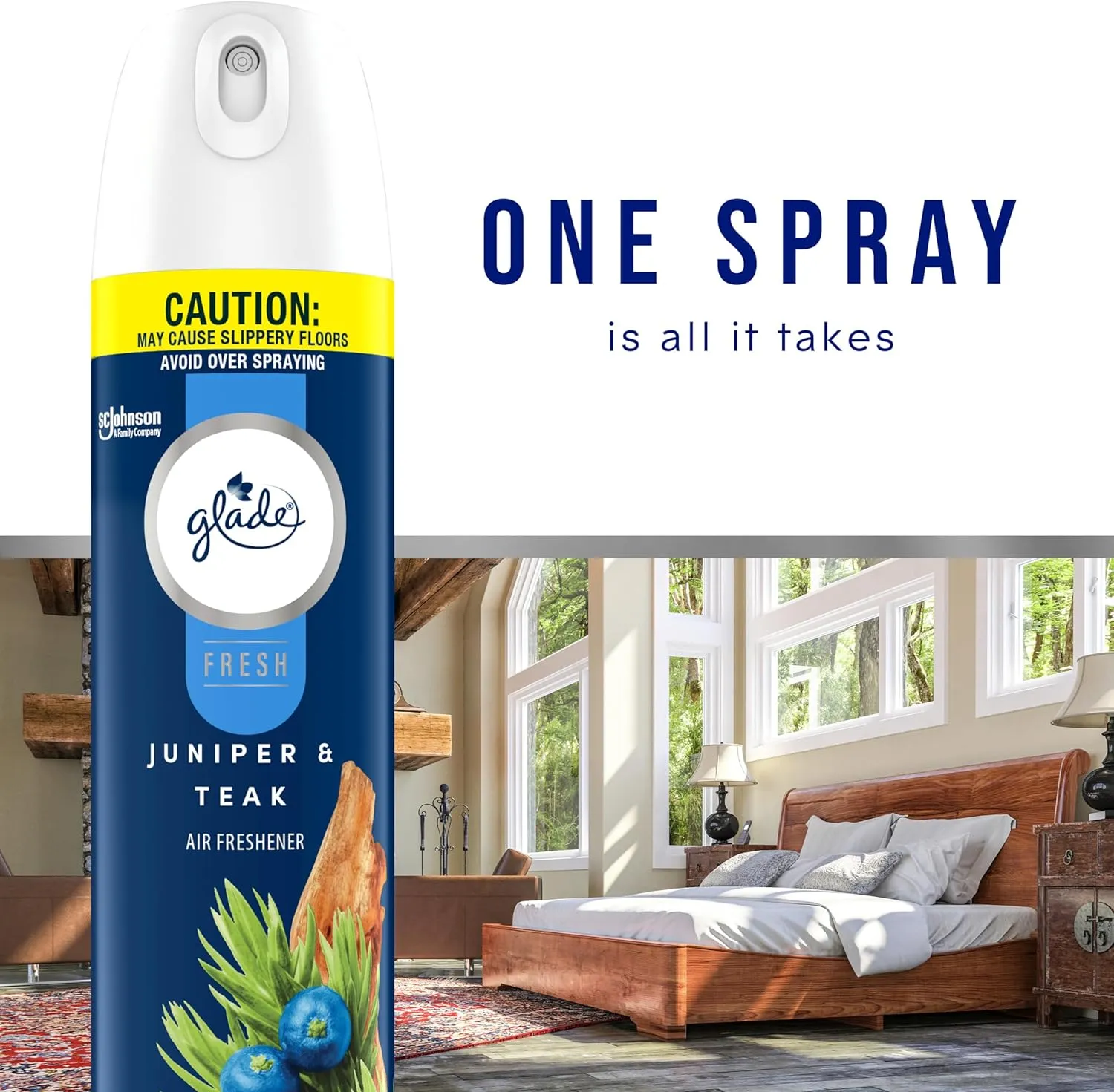 Glade Air Freshener Room Spray, Juniper & Teak, Fresh Collection, 8.3 oz, 6 Count