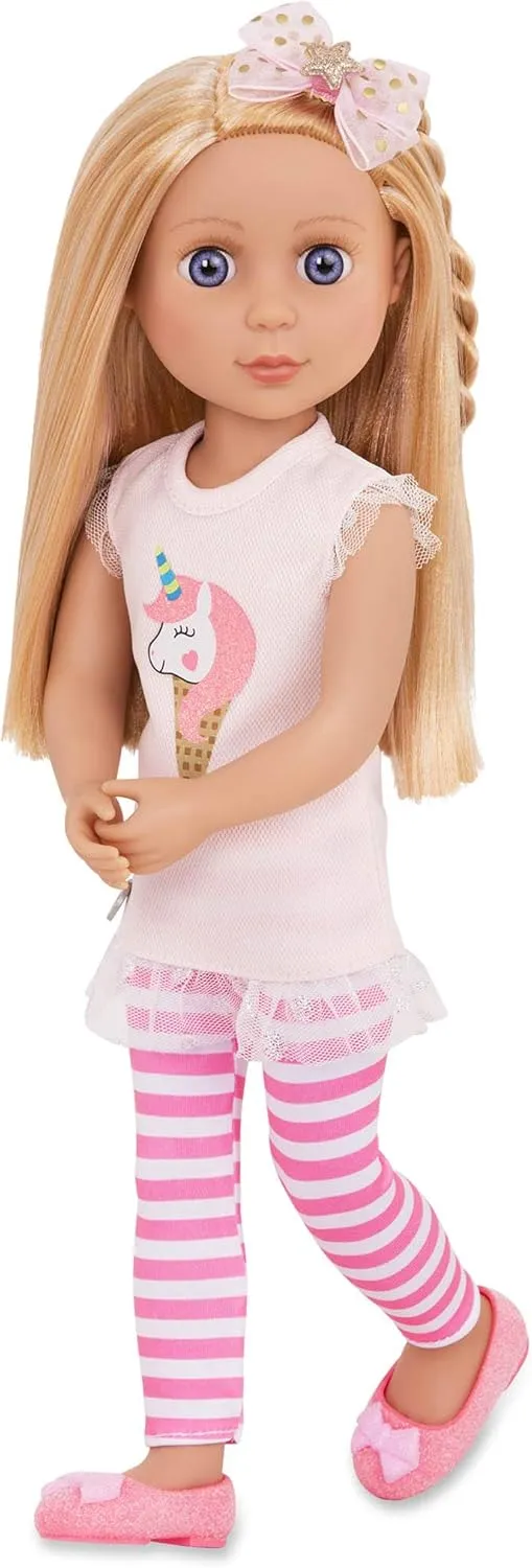 Glitter Girls Lacy 14 Inch Doll Wearing Pink Tunic, Striped Leggings, Hair Bow And Ballet Shoes - Dolls For 3  Year Old Girls