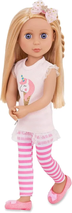 Glitter Girls Lacy 14 Inch Doll Wearing Pink Tunic, Striped Leggings, Hair Bow And Ballet Shoes - Dolls For 3  Year Old Girls