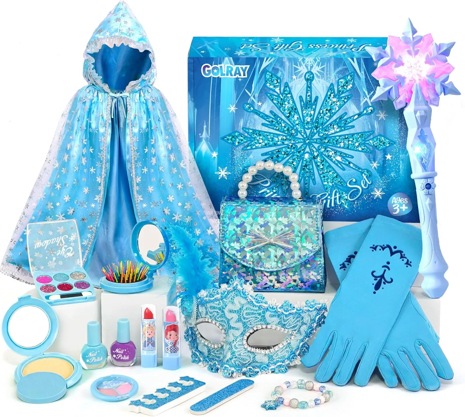 Golray Frozen Toys for Girl Gift Kids Makeup Kit & Elsa Princess Dress Up Set, Purse & Cape & Real Make up & Nail Polish & Wand, Birthday Gift Toys for Little Girls Toddlers Age 3 4 5 6 7 8 Year Old