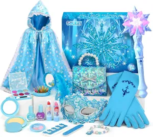 Golray Frozen Toys for Girl Gift Kids Makeup Kit & Elsa Princess Dress Up Set, Purse & Cape & Real Make up & Nail Polish & Wand, Birthday Gift Toys for Little Girls Toddlers Age 3 4 5 6 7 8 Year Old
