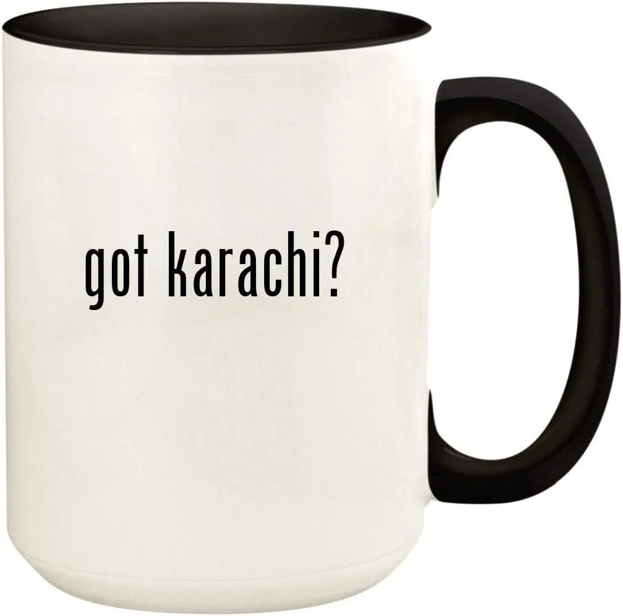 got karachi? - 15oz Ceramic Colored Handle and Inside Coffee Mug Cup, Black