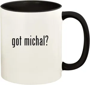 got michal? - 11oz Ceramic Colored Handle and Inside Coffee Mug Cup, Black