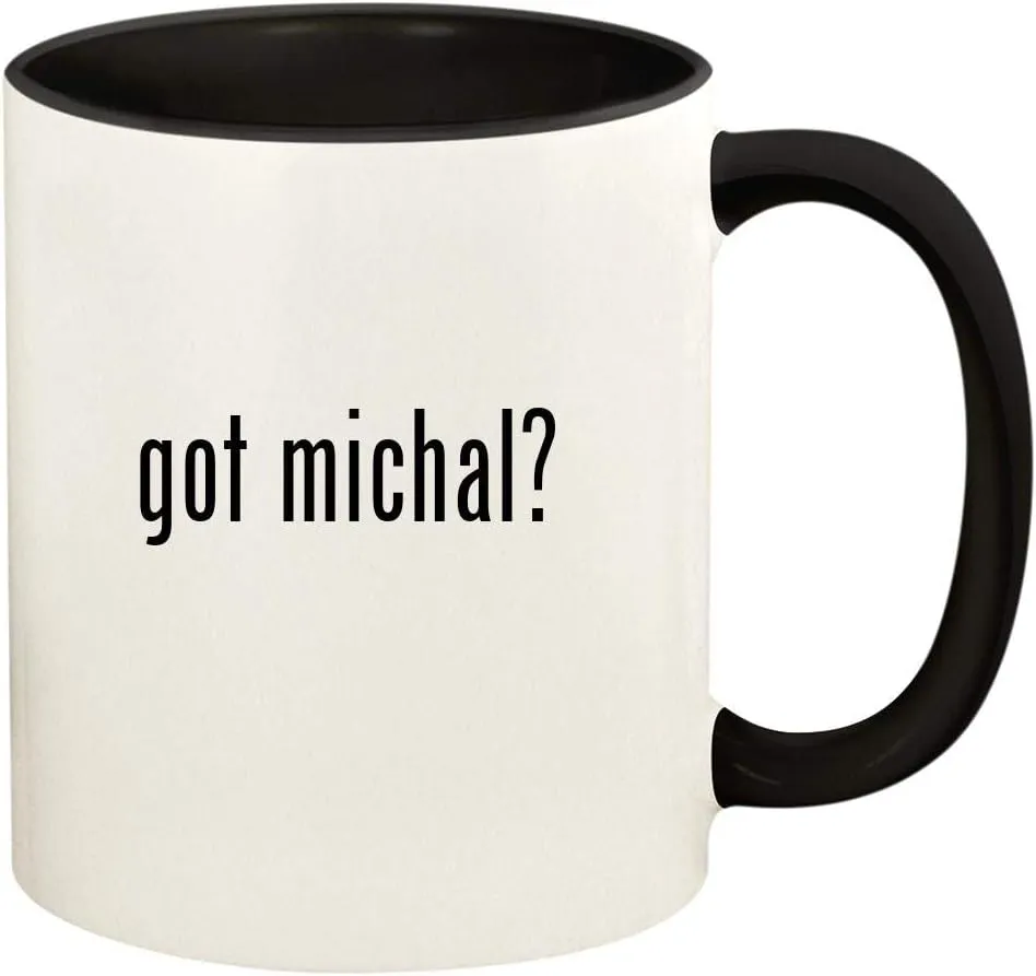 got michal? - 11oz Ceramic Colored Handle and Inside Coffee Mug Cup, Black