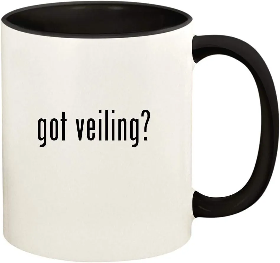 got veiling? - 11oz Ceramic Colored Handle and Inside Coffee Mug Cup, Black