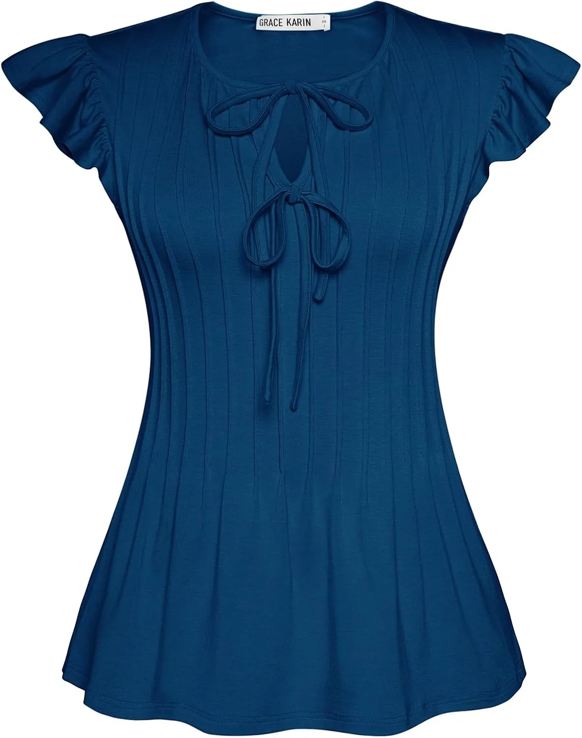 GRACE KARIN Women's Ruffle Cap Sleeve Tunics Summer Tie Front Dressy Casual Blouse Elegant Work Tops for Women 2025