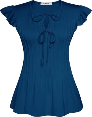 GRACE KARIN Women's Ruffle Cap Sleeve Tunics Summer Tie Front Dressy Casual Blouse Elegant Work Tops for Women 2025