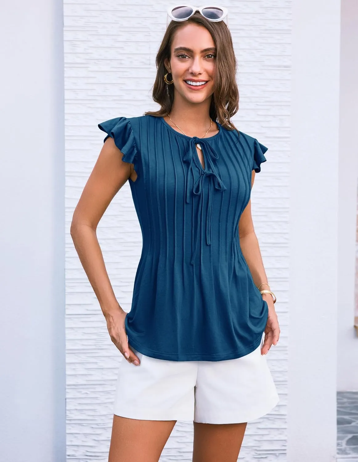 GRACE KARIN Women's Ruffle Cap Sleeve Tunics Summer Tie Front Dressy Casual Blouse Elegant Work Tops for Women 2025