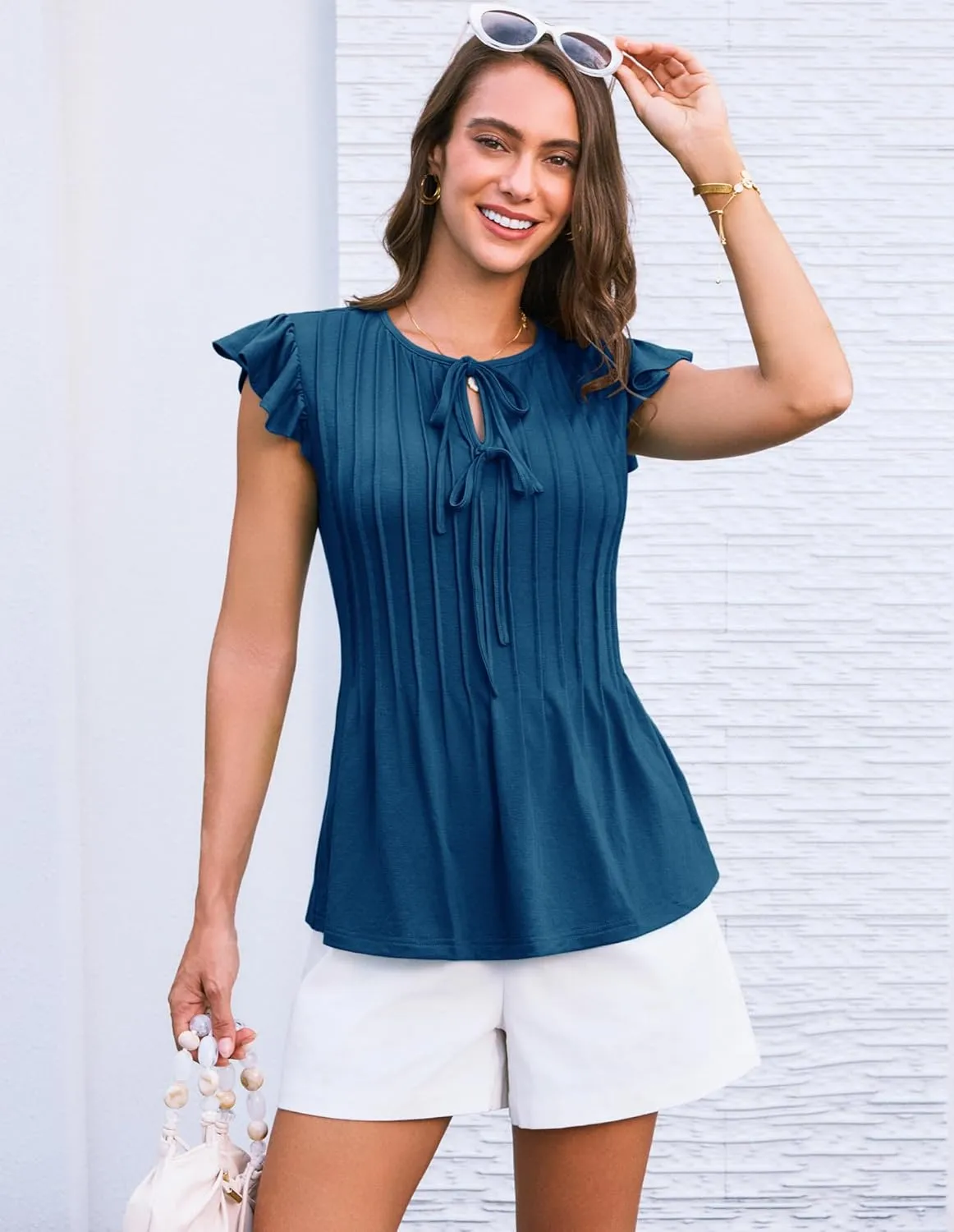 GRACE KARIN Women's Ruffle Cap Sleeve Tunics Summer Tie Front Dressy Casual Blouse Elegant Work Tops for Women 2025