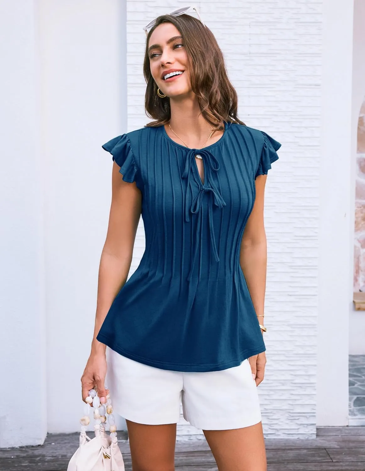 GRACE KARIN Women's Ruffle Cap Sleeve Tunics Summer Tie Front Dressy Casual Blouse Elegant Work Tops for Women 2025
