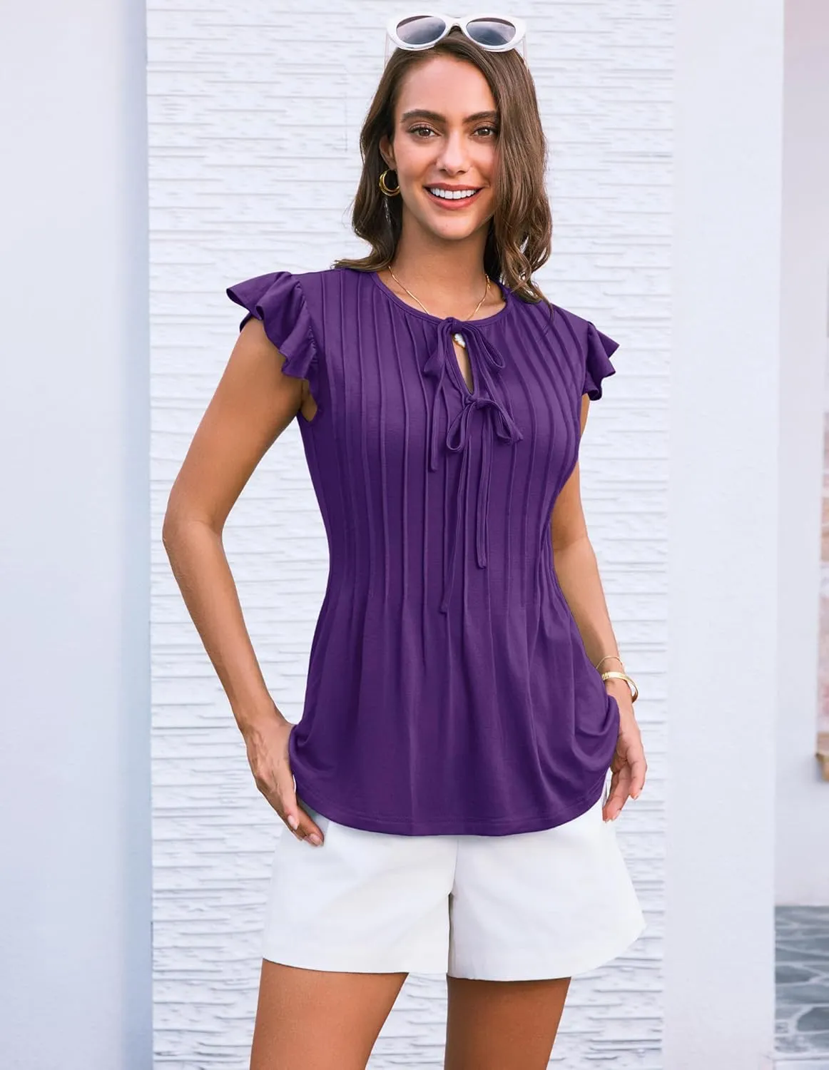 GRACE KARIN Women's Ruffle Cap Sleeve Tunics Summer Tie Front Dressy Casual Blouse Elegant Work Tops for Women 2025