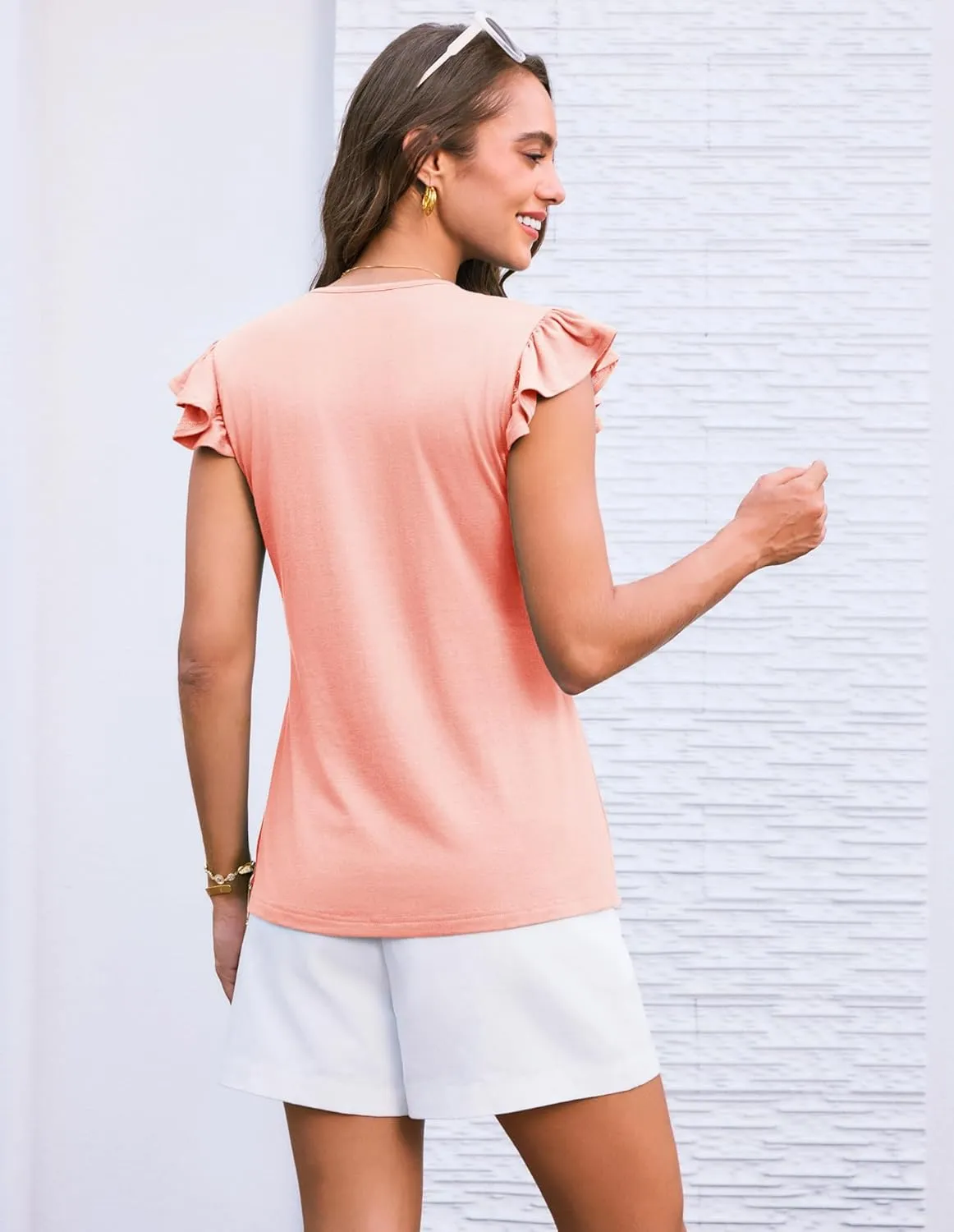 GRACE KARIN Women's Ruffle Cap Sleeve Tunics Summer Tie Front Dressy Casual Blouse Elegant Work Tops for Women 2025