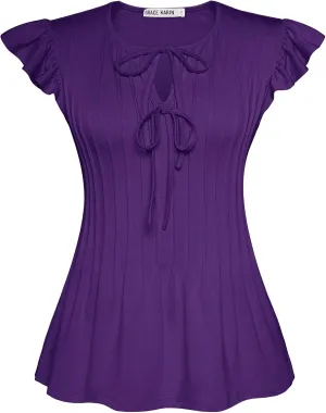 GRACE KARIN Women's Ruffle Cap Sleeve Tunics Summer Tie Front Dressy Casual Blouse Elegant Work Tops for Women 2025
