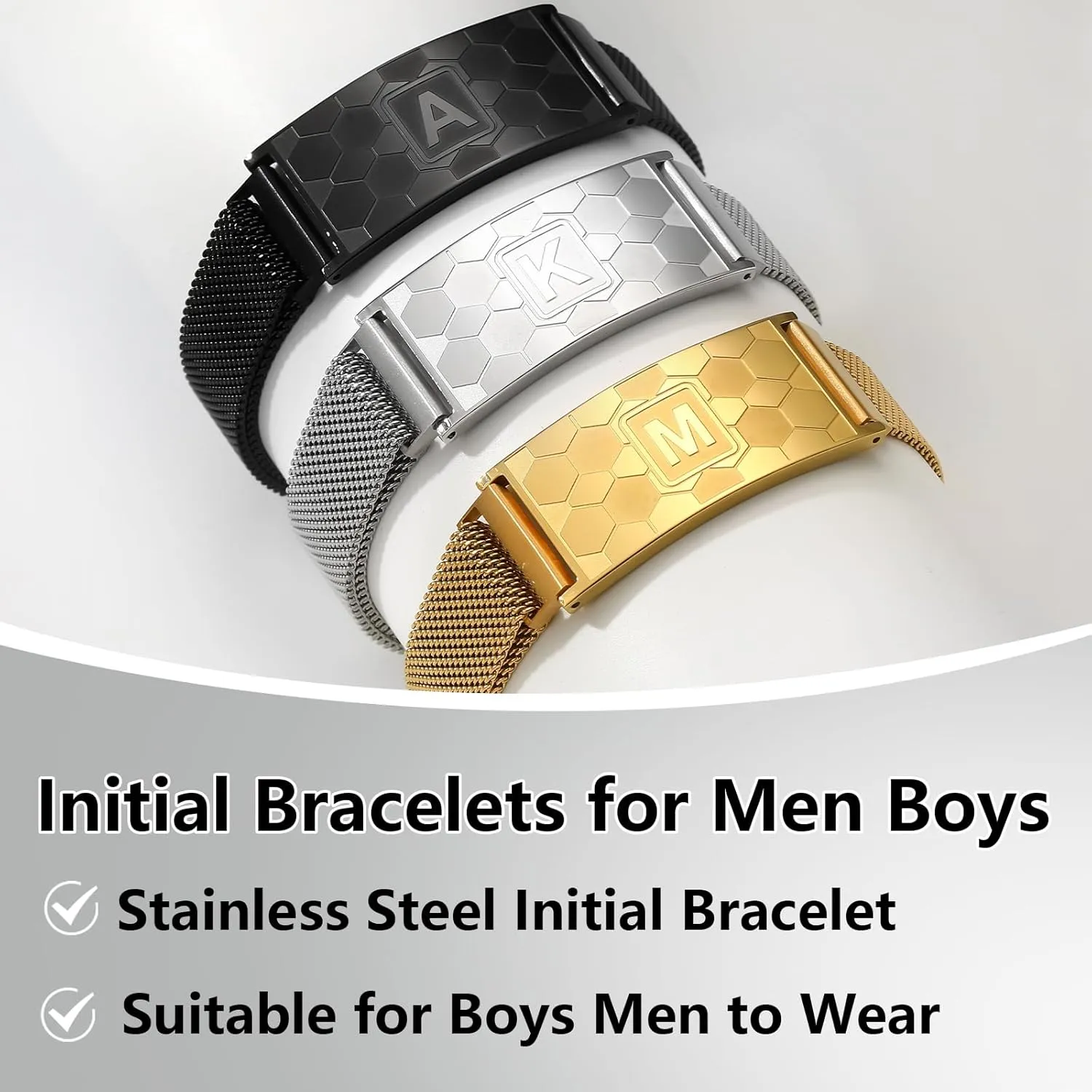 Graduation Gifts for him Soccer Initial Bracelet Black/Sliver/Gold Stainless Steel A-Z Letter Charm Bracelets Adjustable Wristbands Soccer Gifts Idea for Players Team Lovers Men Dad
