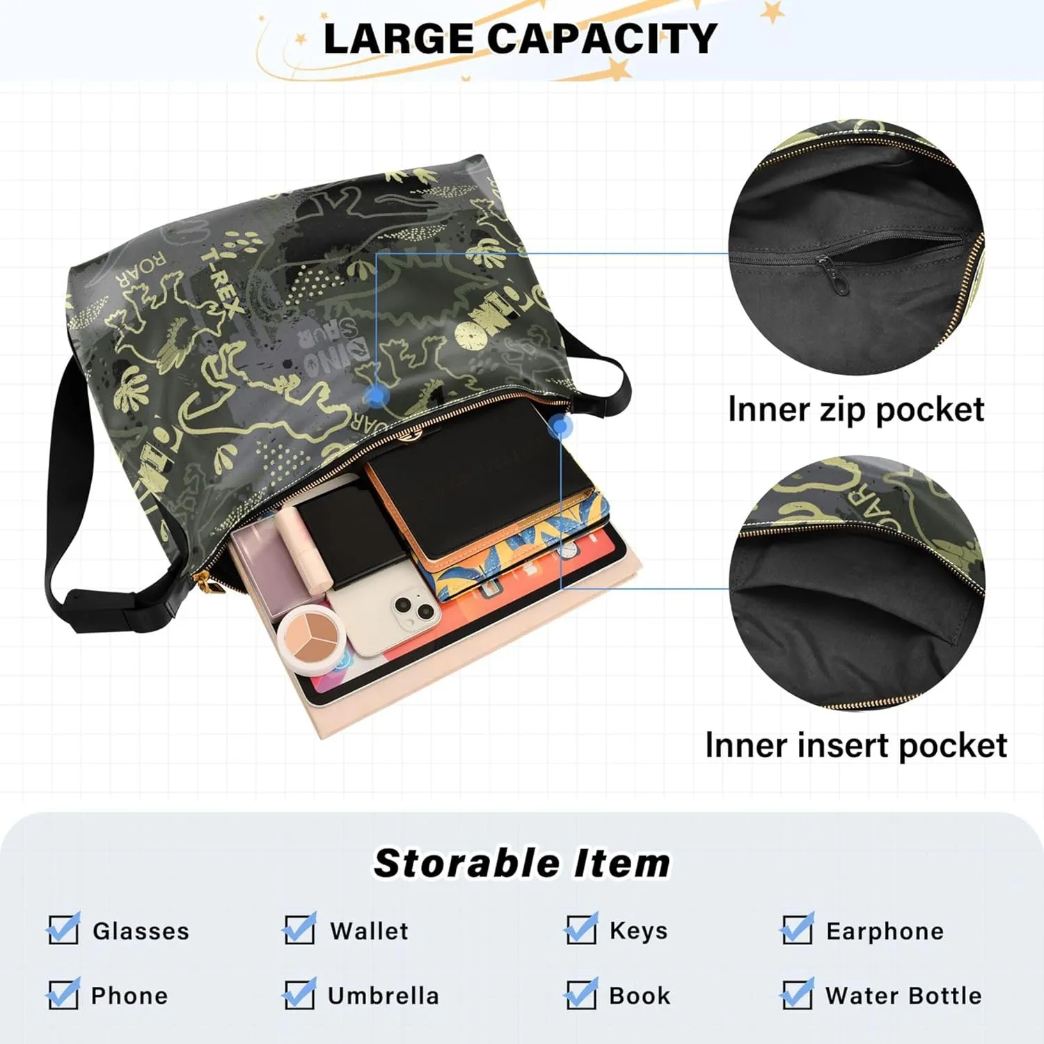 Grunge Dinosaur Dark Colorful PU Leather Women Bag Hobo Large Purse Crossbody Animal Print Women Handbags Purse