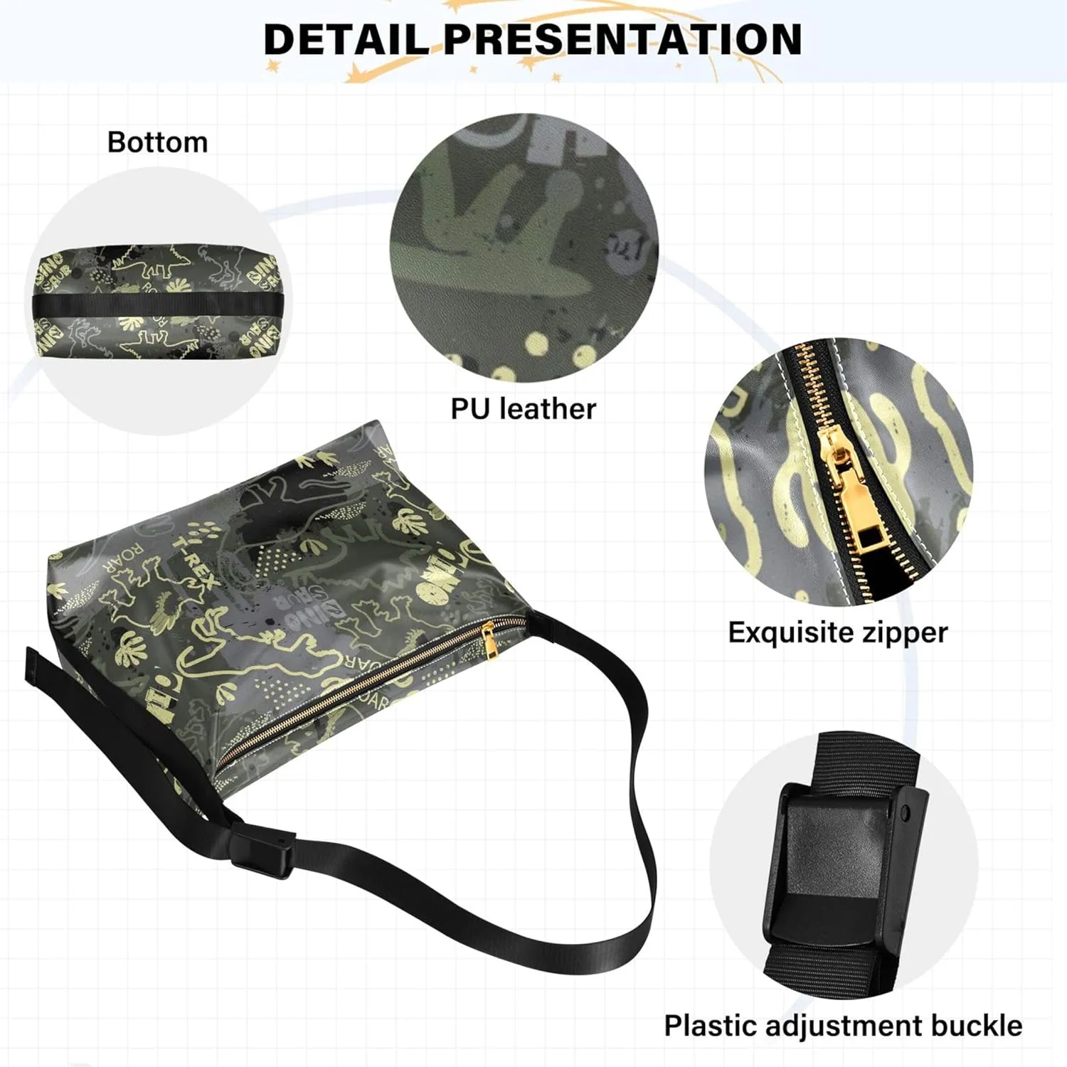 Grunge Dinosaur Dark Colorful PU Leather Women Bag Hobo Large Purse Crossbody Animal Print Women Handbags Purse
