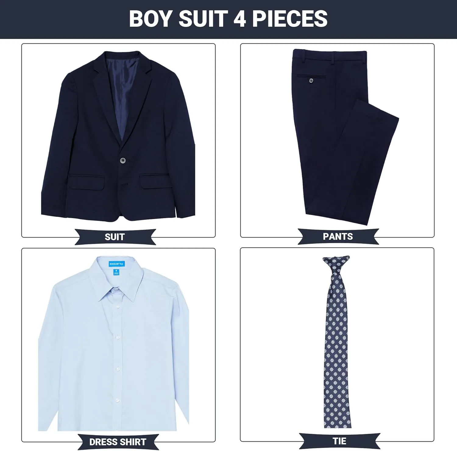 Haggar Boys' 4-Piece Suit, Dress Shirt & Tie Set