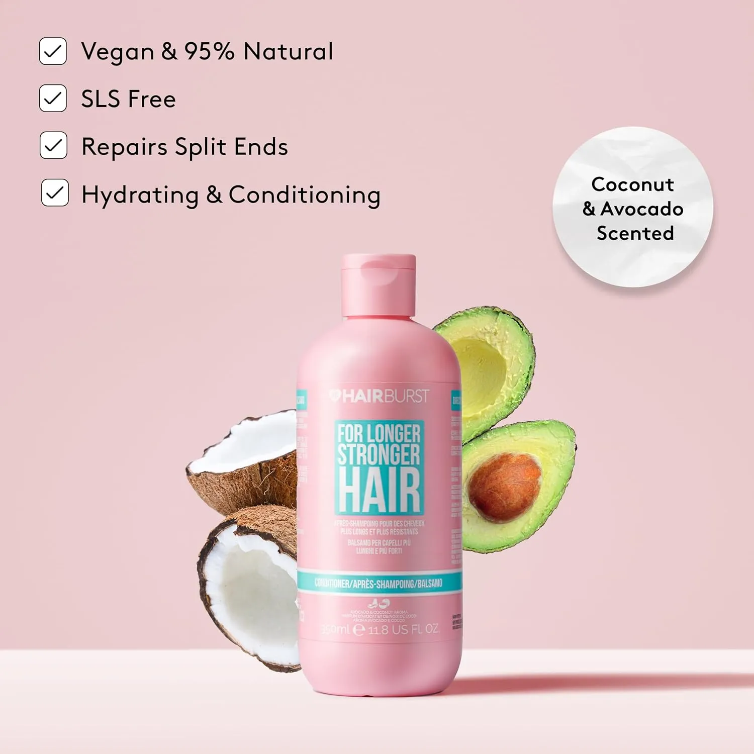 HAIR BURST Hair Growth Conditioner For Woman — Reduces Hair Loss - Strengthens Growth - Contains No SLS and Parabens - Coconut and Avocado Aroma - New Bigger Bottles 11.8 US FL. OZ