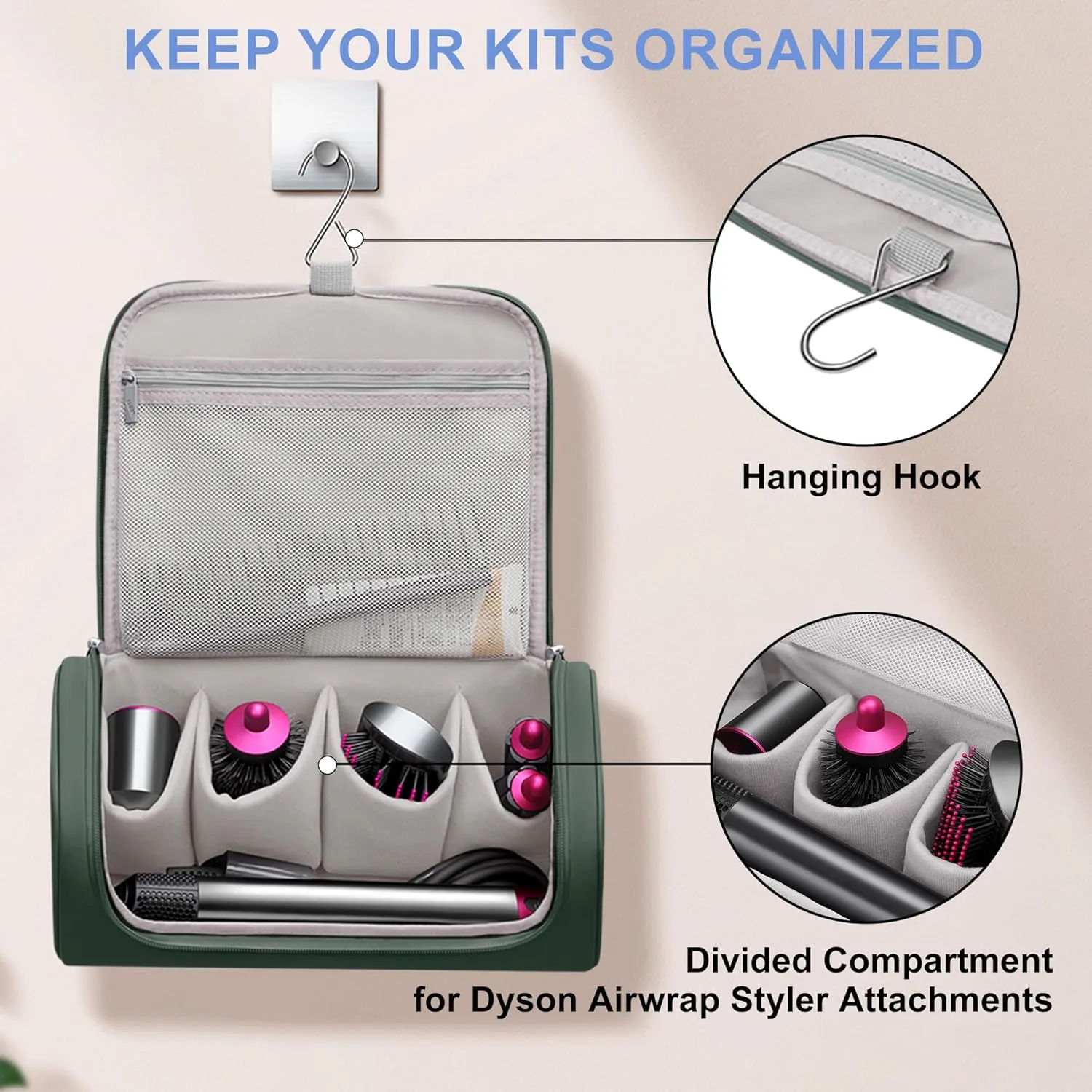 Hair Dryer Travel Case, Portable Hairdryer Storage Bag with Hanging Hook, Waterproof Hair Dryers Organizer Bags