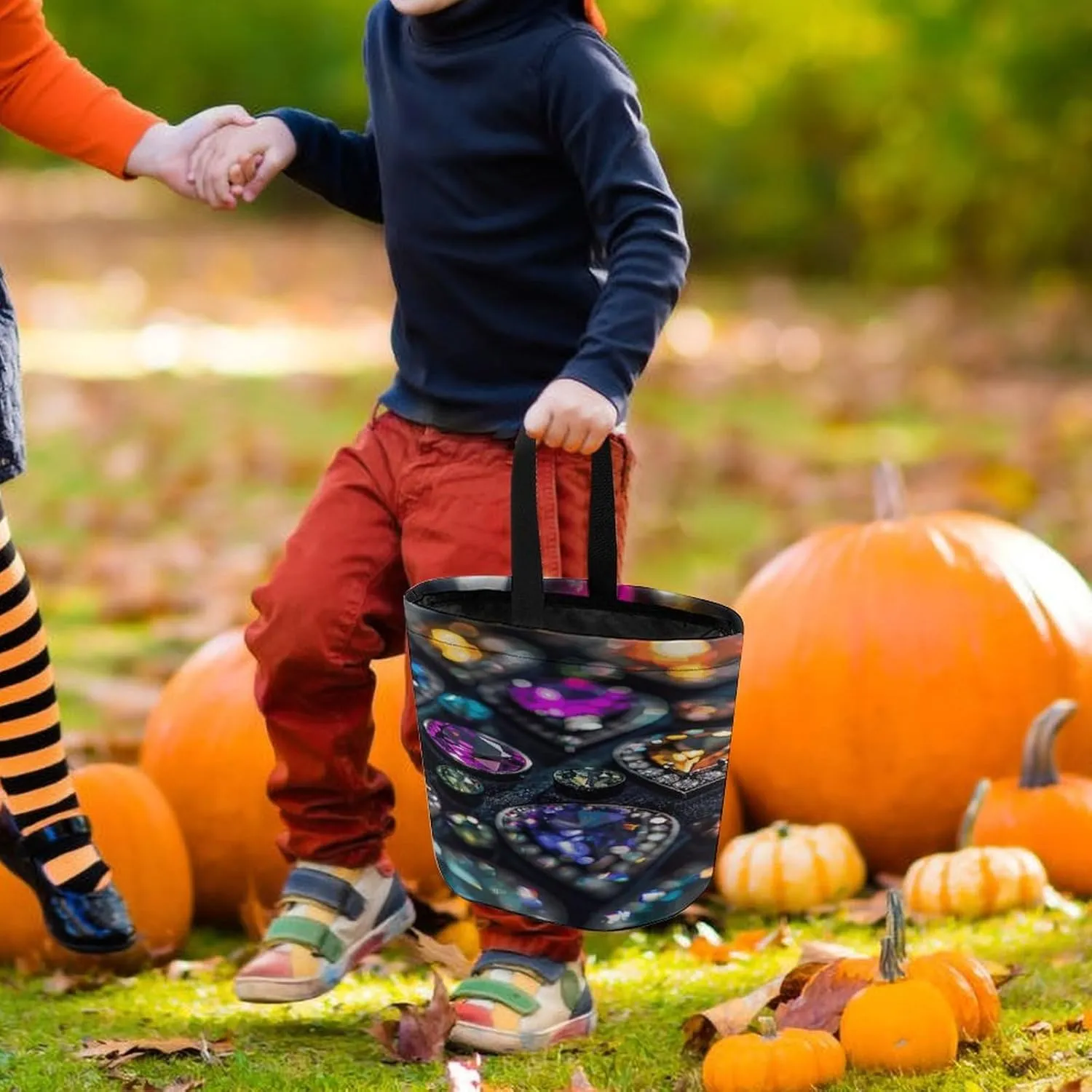 Halloween Candy Bucket,Halloween Trick Or Treat Bags,Airplane Flying in The Air Collapsible Reusable Candy Basket
