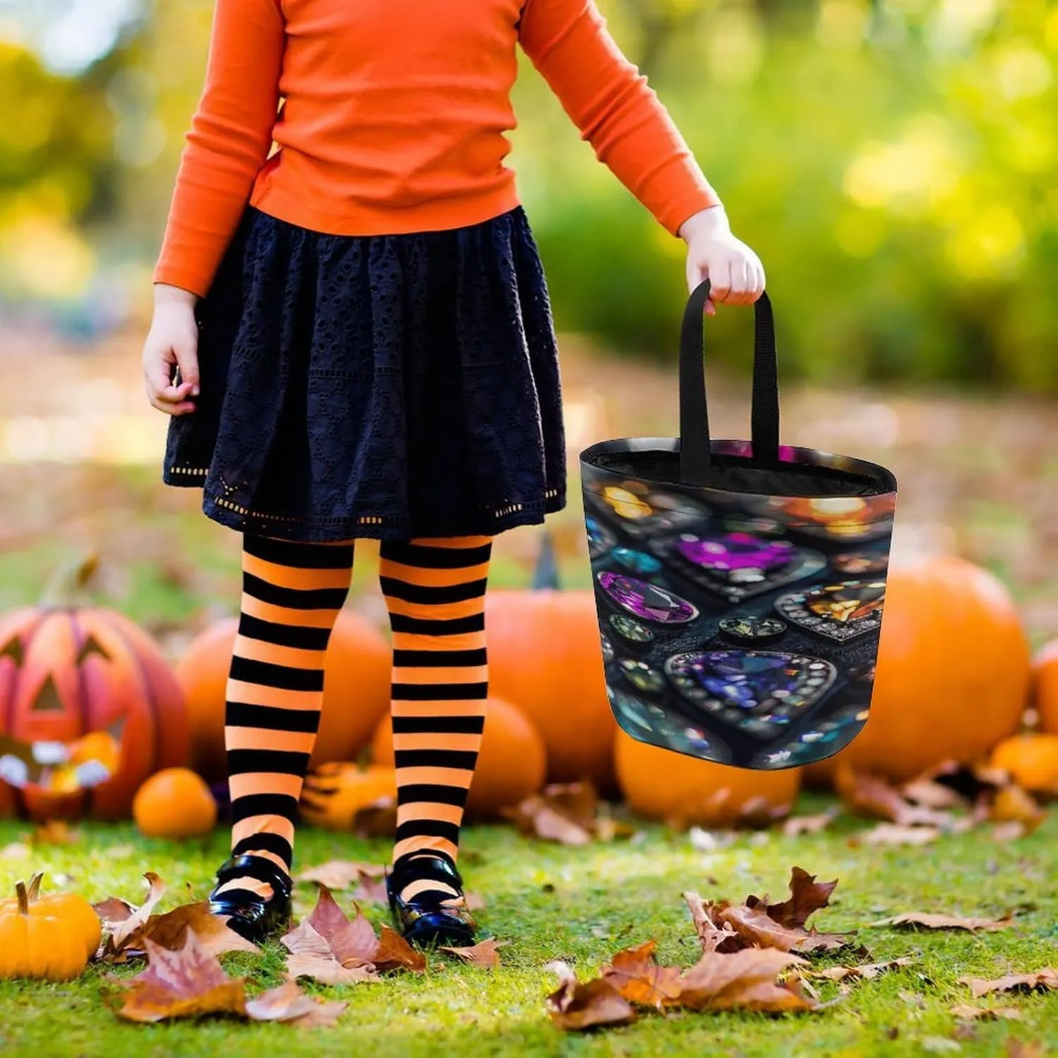 Halloween Candy Bucket,Halloween Trick Or Treat Bags,Airplane Flying in The Air Collapsible Reusable Candy Basket
