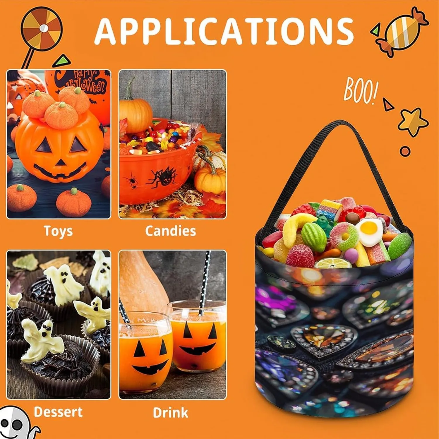 Halloween Candy Bucket,Halloween Trick Or Treat Bags,Airplane Flying in The Air Collapsible Reusable Candy Basket