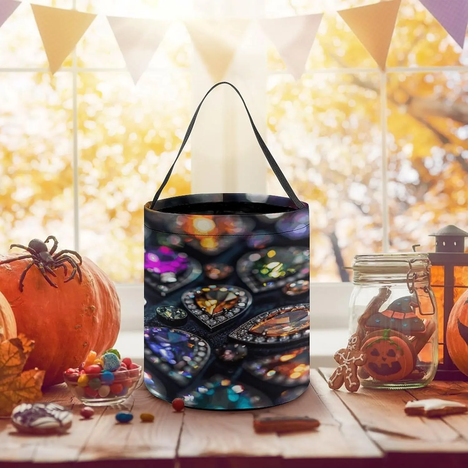 Halloween Candy Bucket,Halloween Trick Or Treat Bags,Airplane Flying in The Air Collapsible Reusable Candy Basket