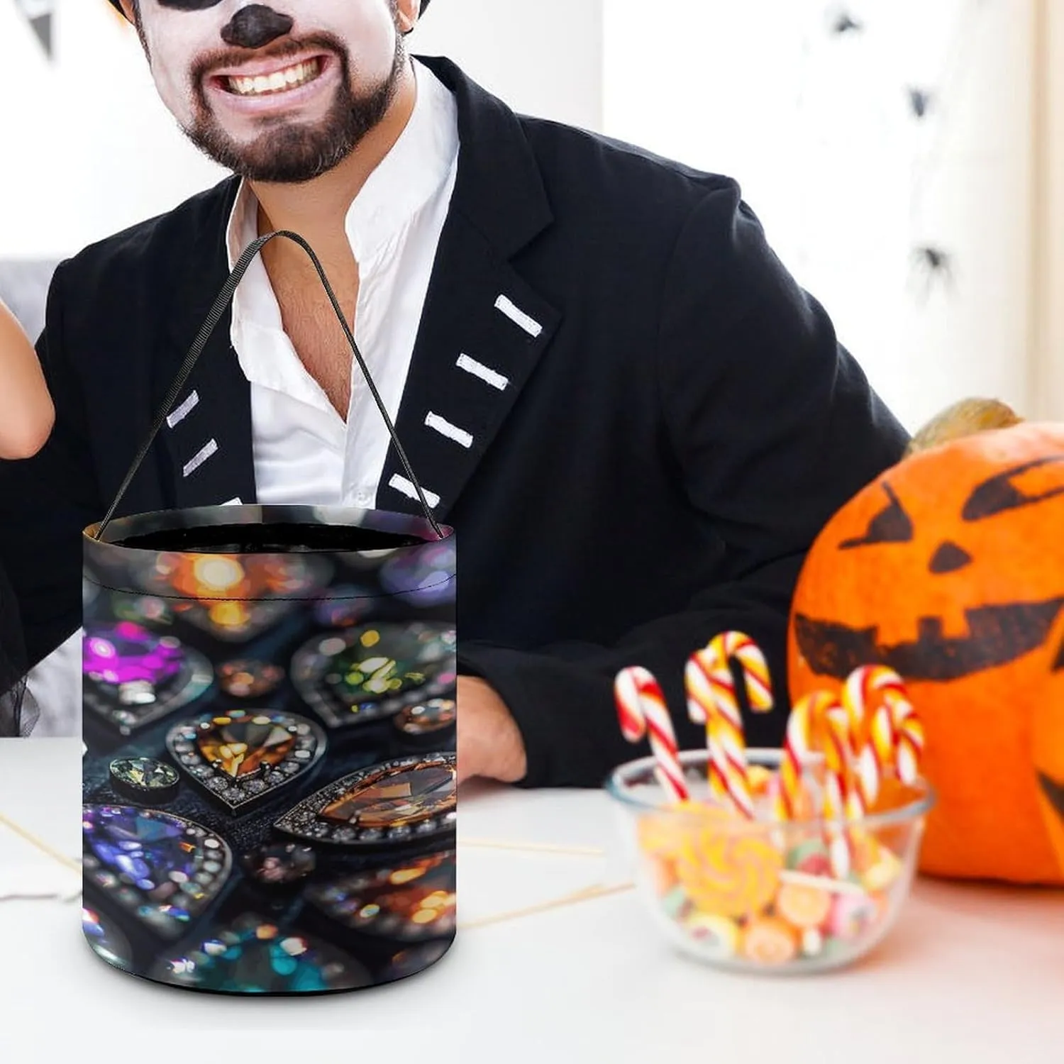 Halloween Candy Bucket,Halloween Trick Or Treat Bags,Airplane Flying in The Air Collapsible Reusable Candy Basket