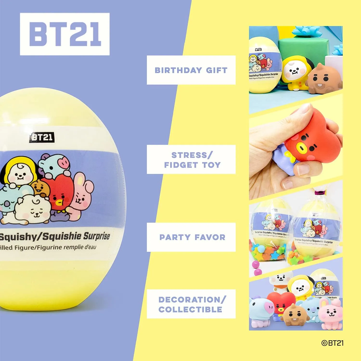 Hamee LINE Friends BT21 (Baby) [Surprise Capsule Series] Cute Water Filled Squishy Toy [Birthday Gift Bags, Party Favors, Gift Basket Filler, Stress Relief Toys] - 2 Pc. (Mystery - Blind Capsule)